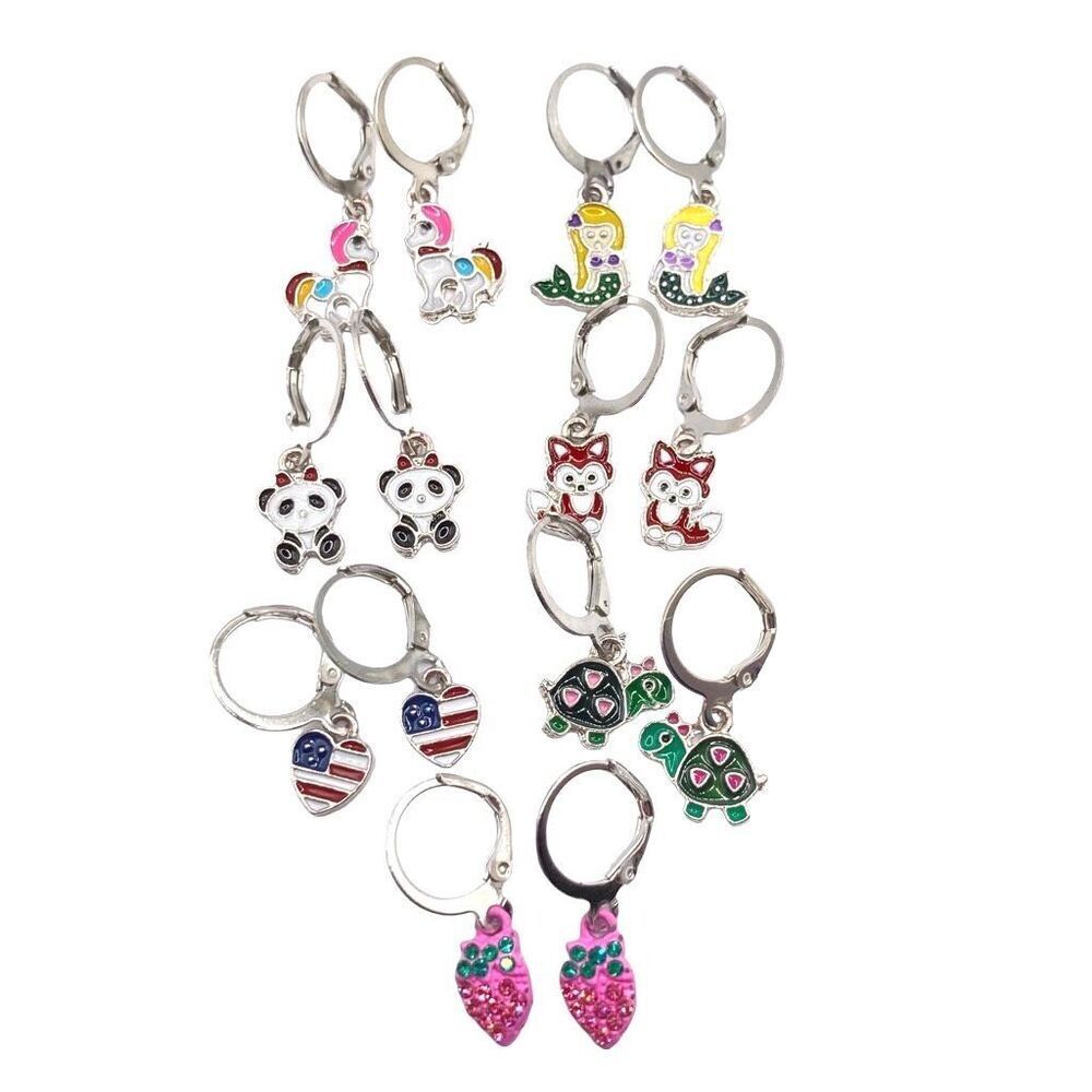 Set of 7 huggy hoop charm earrings